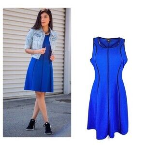 Royal blue with black piping textured dress size small